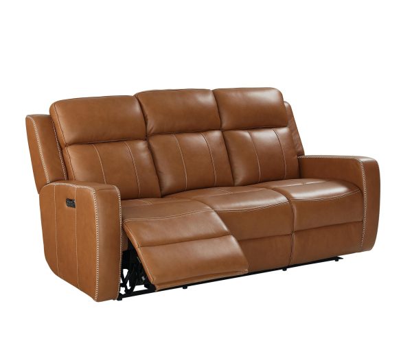 Bassett Club Level Norwood Power Motion Sofa in Tan Leather Cheap - Image 3