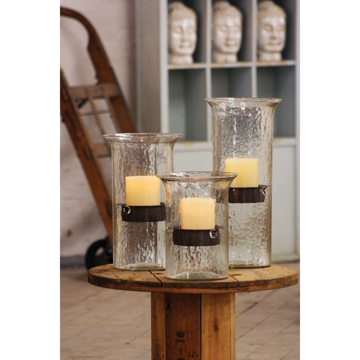 Original Glass Candle Cylinder with Rustic Insert \ Large For Sale