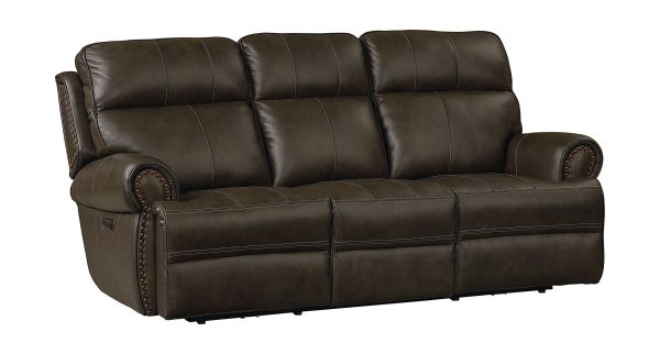 Bassett Club Level Claremont Power Motion Sofa in Java Leather For Discount - Image 2