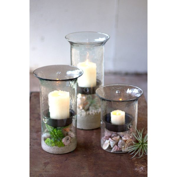 Original Glass Candle Cylinder with Rustic Insert \ Large For Sale - Image 2