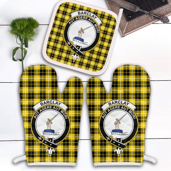 Barclay Dress Modern Tartan Crest Oven Mitt And Pot Holder (2 Oven Mitts + 1 Pot Holder) on Sale