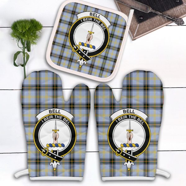 Bell Of The Borders Tartan Crest Oven Mitt And Pot Holder (2 Oven Mitts + 1 Pot Holder) For Sale
